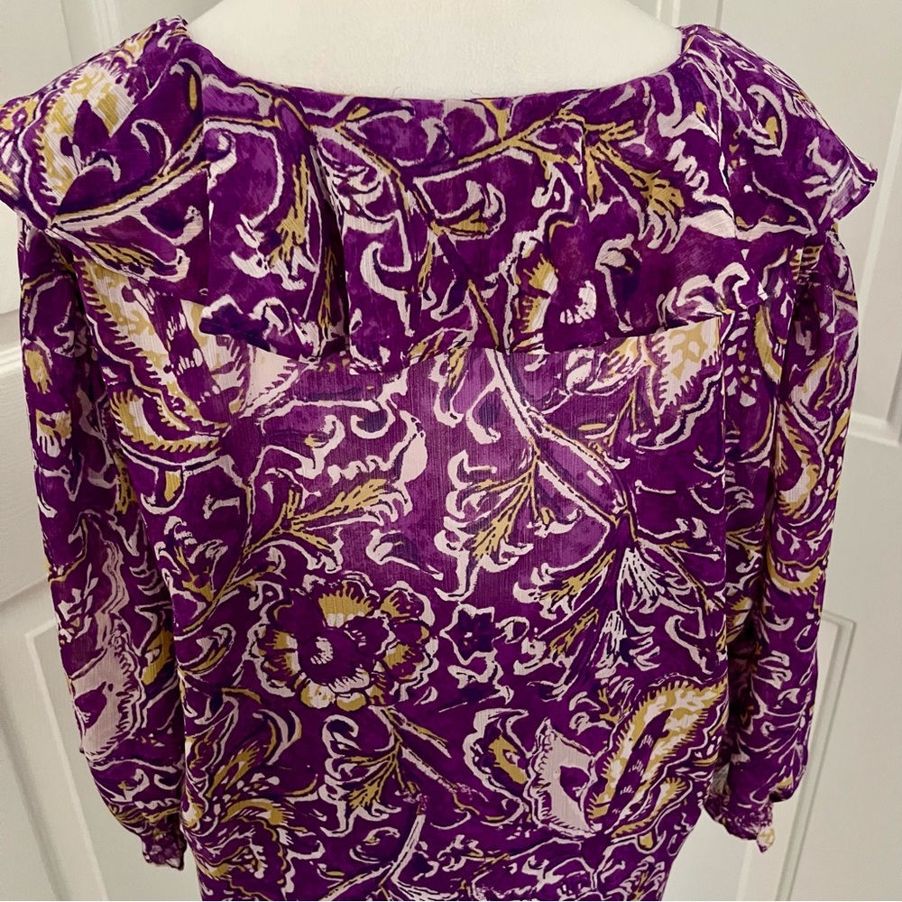 Lauren Ralph Lauren Top & Cami Purple XL/TG Floral Chiffon Ruffle SemiSheer Boho - Picture 7 of 13
